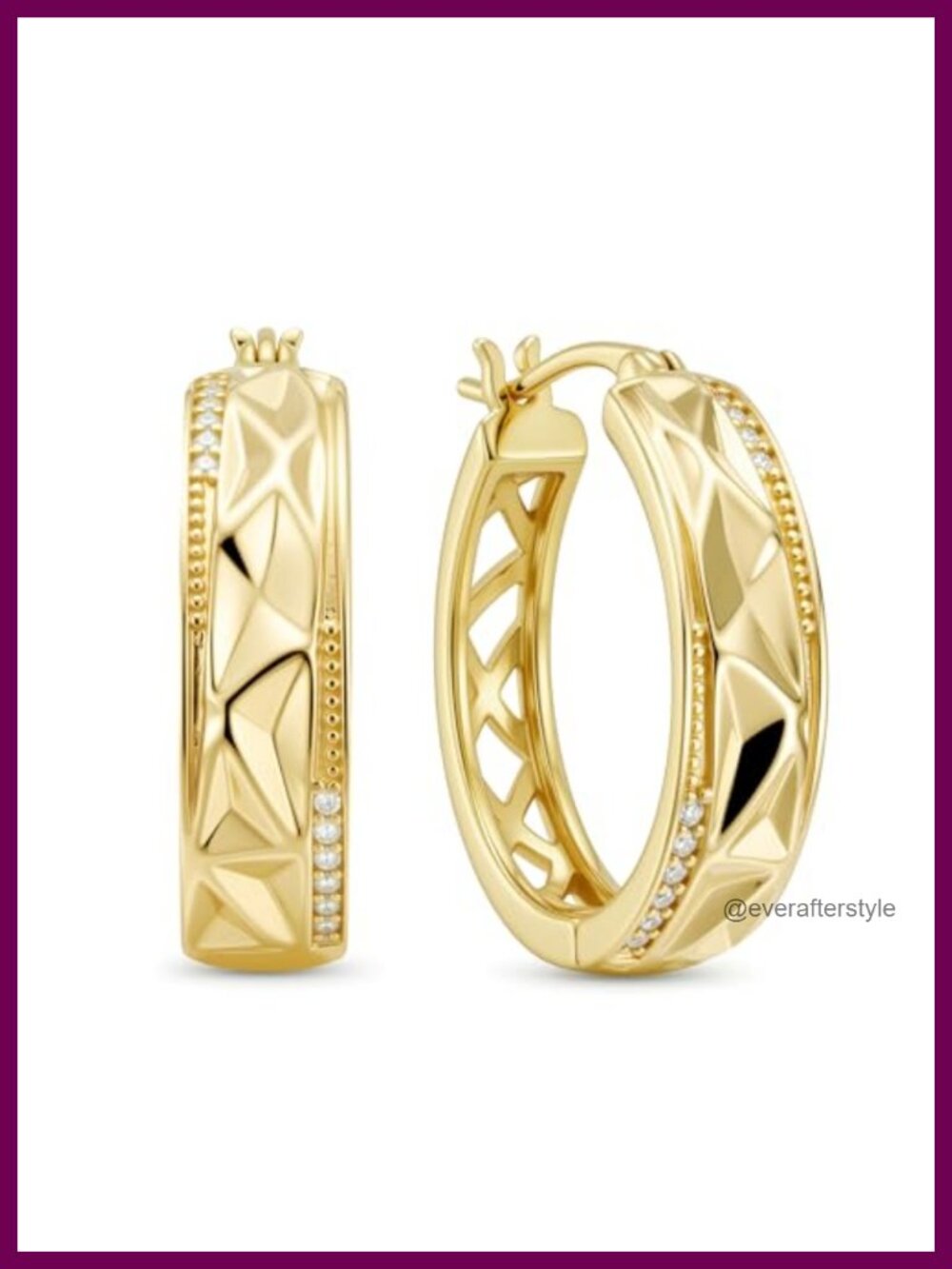 14K Gold Plated 20mm Geometric Hoop Earrings Hypoallergenic Faceted Huggie